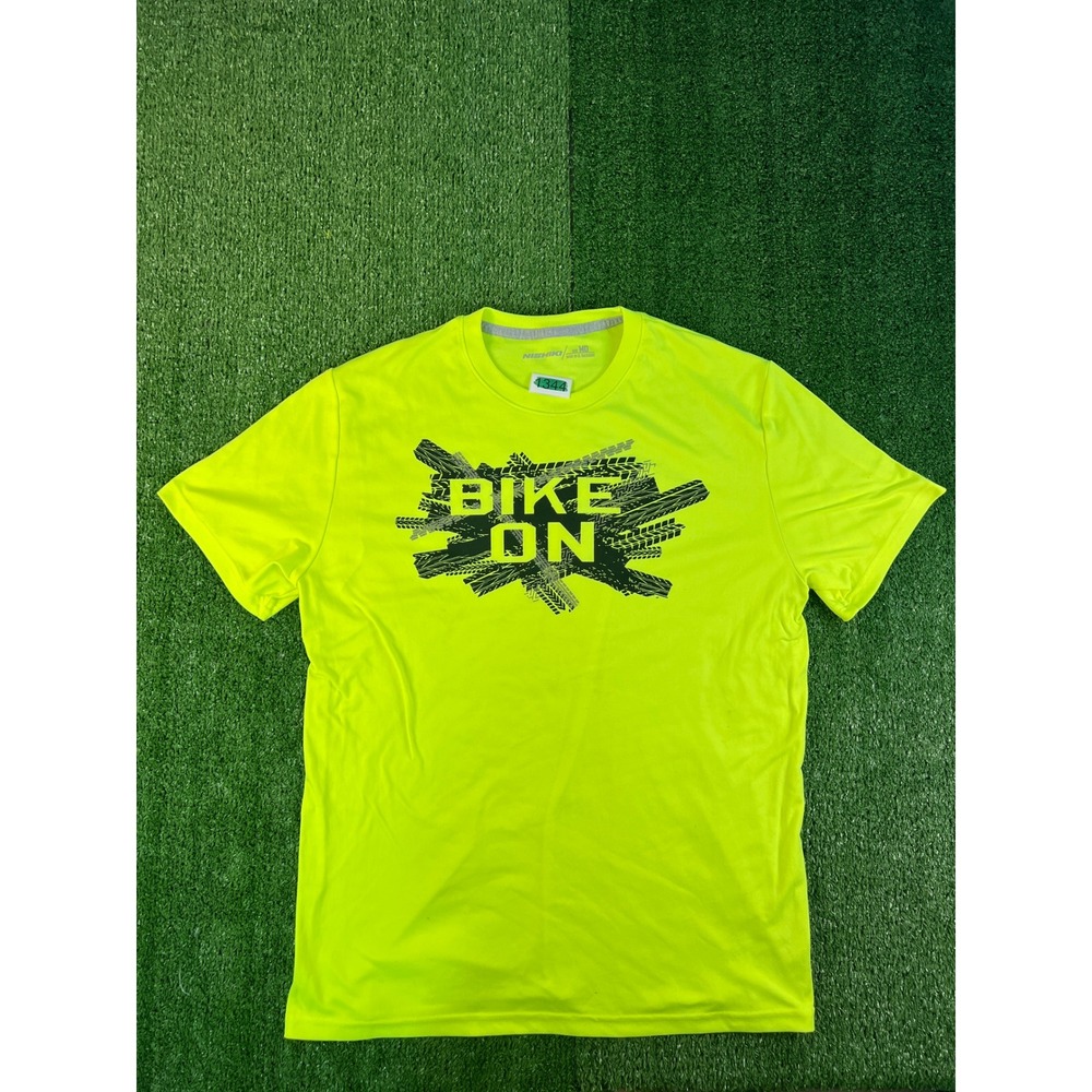 Nishiki Mens Neon Yellow Bike On Graphic Cycling Performance T-Shirt Size Medium
